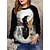 cheap Plus Size Tops-Women&#039;s Plus Size Tops Pullover Sweatshirt Cat Graphic Long Sleeve Print Hoodie Streetwear Crewneck Spandex Daily Going out Fall Winter White Black