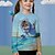 baratos Moletons Para Meninas-Infantil Para Meninas Camisa Manga Longa Azul Claro Impressão 3D Gato Animal Ativo 4-12 anos / Outono