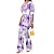 cheap Women&#039;s Jumpsuits-Women&#039;s Casual V Neck Daily Wear High Waist Blue Purple Yellow Jumpsuit Print Abstract
