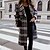cheap Coats &amp; Trench Coats-Women&#039;s Coat Fall Winter Street Going out Long Coat Turndown Single Breasted Warm Regular Fit Casual Streetwear Jacket Long Sleeve Pocket Plaid / Check Gray Black