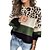 cheap Sweaters-Women&#039;s Pullover Sweater jumper Jumper Knit Knitted Crew Neck Leopard Daily Date Ethnic Style Vintage Style Winter Fall Green Blue S M L / Long Sleeve / Regular Fit / Color Block / Regular Fit