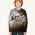 cheap Boys&#039; Hoodies &amp; Sweatshirts-Kids Horse T shirt Long Sleeve Brown Light Green 3D Print Bird Horse Active 4-12 Years / Fall