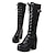 cheap Boots-Women&#039;s Boots Lolita Goth Boots Lace Up Boots Solid Colored Knee High Boots Winter Lace-up Platform Block Heel Chunky Heel Round Toe Gothic Faux Leather Zipper Black White