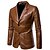 cheap Sale-Men&#039;s Blazer Faux Leather Jacket Business Causal Thermal Warm Rain Waterproof Jacket Outerwear Red Wine khaki Navy Blue