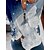 billige Overdele til damer-Dame Hættetrøje med lynlås med lynlås Patchwork Trykt mønster Sportstøj Blå Blomstret Snefnug Daglig Løstsiddende Langærmet Rund hals S M L XL XXL / 3D-udskrivning
