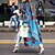 preiswerte Damenmäntel und Trenchcoats-Damen Mantel Bedruckt Lang Mantel Blau Täglich Casual Öffnung vorne Herbst Umlegekragen Regular Fit S M L XL XXL 3XL / warm halten / Winter