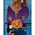 cheap Tops &amp; Blouses-Women&#039;s Halloween Weekend T shirt Tee Abstract Painting Long Sleeve Text Pumpkin V Neck Print Basic Halloween Tops Black Blue Purple S / 3D Print