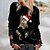 preiswerte Kapuzenpullis &amp; Sweatshirts-Weihnachts-Sweatshirt Damen Sweatshirt Pullover Zur Seite fahren Katze Rentier 3D Aktiv Strassenmode Weihnachten Bedruckt Kastanienbraun Schwarz Weiß Weihnachts Geschenke Weihnachten