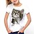 abordables Camisetas y blusas para niñas-Chica 3D Animal Gato Camiseta Manga Corta Impresión 3D Verano Activo Estilo lindo Poliéster Rayón Niños 3-12 años Exterior Diario