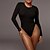 abordables Jumpsuits &amp; Rompers-Bodysuit Femme Couleur unie Vêtement de rue Col Ras du Cou Intérieur sport manche longue Standard Noir S Printemps