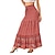 cheap Skirts-Women&#039;s Skirt Swing Long Skirt Maxi Cotton Blend Red Beige Skirts Spring / Fall Ruffled Print Boho Summer Vacation Beach S M L
