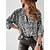 abordables Tops &amp; Blouses-Mujer Blusa Camisa Amarillo Caqui Gris Botón Estampado Leopardo Manga Larga Escote en Pico Ropa de calle Casual Regular S