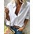 baratos Tops &amp; Blouses-Mulheres Blusa Tecido Casual Diário Blusa Camisa Social Manga Longa Decote V Básico Elegante Branco Rosa Laranja S