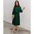 abordables Dresses-Mujer vestido de trabajo Vestido de cambio vestido de la iglesia Vestido Midi Vino Tinto Verde Trébol Manga Larga Color puro Acordonado Verano Primavera Cuello Barco Básico vestido de otoño Holgado