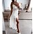 preiswerte Maxi-Kleider-Damen kleid lang Schaukelkleid Weißes Kleid Weiß Einfarbig Ärmellos Sommer Frühling Gespleisst Urlaub V Ausschnitt 2023 S M L XL