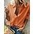 preiswerte Tops &amp; Blouses-Damen Bluse Glatt Casual Täglich Bluse Hemd Langarm V Ausschnitt Basic Elegant Weiß Rosa Orange S