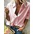 abordables Tops &amp; Blouses-Mujer Blusa Plano Casual Diario Blusa Camisa Manga Larga Escote en Pico Básico Elegante Blanco Rosa Naranja S