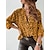 baratos Tops &amp; Blouses-Mulheres Blusa Camisa Social Amarelo Cáqui Cinzento Botão Imprimir Leopardo Manga Longa Decote V Roupa de rua Casual Padrão S