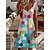 billige Uformelle kjoler-Dame Knelang kjole Kjole med A-linje Regnbue Kortermet Trykt mønster Geometrisk V-hals Vår Sommer Grunnleggende 2022 S M L XL XXL 3XL / 3D-utskrift