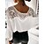 cheap Tops &amp; Blouses-Women&#039;s Shirt Blouse White Eyelet Tops Plain Black White Lace up Lace Patchwork Long Sleeve Daily Weekend Streetwear Casual Round Neck Loose Fit Batwing Sleeve Spring Fall