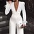 cheap Women&#039;s Jumpsuits-Women‘s Jumpsuit Feather Solid Color Deep V Wedding Elegant Party Evening Prom Wide Leg Slim Long Sleeve White S M L Fall