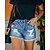 preiswerte Shorts-Damen Jeans Normal Denim Feste Farbe Blau Modisch Mittlere Taillenlinie Kurz Wochenende Strassenmode Sommer