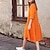 cheap Casual Dresses-Women&#039;s Knee Length Dress Linen Dress Swing Dress Khaki Orange Long Sleeve Ruffle Patchwork Pure Color V Neck Fall Winter Elegant Casual Vacation Linen S M L XL / Casual Dress
