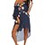 cheap Cover-Ups-Women&#039;s Swimwear Cover Up Beach Dress Normal Swimsuit Floral Splice Black White Navy Blue V Wire Bathing Suits Vacation Fashion New