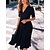 cheap Casual Dresses-Women&#039;s Midi Dress A Line Dress Black Short Sleeve Ruched Solid Color V Neck Spring Summer Casual Sexy 2022 S M L XL XXL 3XL