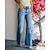 cheap Cotton &amp; Linen-Women&#039;s Pants Trousers Jeans Straight Denim Blue Fashion Mid Waist Side Pockets Casual Weekend Full Length Micro-elastic Plain Comfort S M L XL XXL / Loose Fit