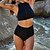 billige Bikini-Dame Badetøj Dykning 2 stk Plusstørrelser badedragt Ren farve Lynlås Åben Ryg Høj talje Sort Højhalset Tanktop Badedragter Ferie Mode Sport
