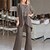 cheap Jumpsuits &amp; Rompers-Women&#039;s Jumpsuit Lace Solid Color Round Neck Elegant Wedding Party Straight Regular Fit 3/4 Length Sleeve Brown S M L Spring Cold Weather