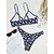 baratos Bikini-Mulheres Roupa de Banho Biquíni 2 partes Normal roupa de banho Estampado 2 Peças Jacquard Preto Azul Verde Tropa Com Alças Acolchoado Fatos de banho Férias Sensual Sensual