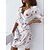 abordables Custom Gifts-Mujer Mini vestido corto Corte Bodycon Blanco Rojo Manga 3/4 Frunce Estampado Floral Escote en Pico Primavera Verano Elegante Vacaciones 2022 S M L XL XXL