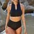 cheap Bikini-Women&#039;s Swimwear Diving 2 Piece Plus Size Swimsuit Pure Color Zipper Open Back High Waisted Black High Neck Tank Top Bathing Suits Vacation Fashion Sports
