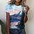 billige T-shirts-Dame T-shirt Blå Grafisk 3D Trykt mønster Kortærmet Afslappet Ferie I-byen-tøj Hawaiiansk Basale Ferie Rund hals Regulær Blomster Tema Maleri