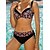 abordables Bikini-Mujer Bañadores Bikini 2 piezas Normal Traje de baño Estampado Floral Cintura alta Negro Acolchado Trajes de baño Vacaciones Sensual Deportes