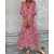 billige Maxi-kjoler-Dame Hverdagskjole Lang kjole Maxikjole Lyserød Blomstret Kortærmet Forår Sommer Krøllede Folder Ferie V-hals 2023 S M L XL 2XL 3XL