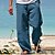 abordables Bas pour hommes-Homme Pantalon en lin Pantalon pantalon été Pantalon de plage Cordon Taille elastique Jambe droite Plein Confort Yoga du quotidien Mode Vêtement de rue Bleu marine Noir