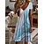 cheap Mini Dresses-Women&#039;s Short Mini Dress Casual Dress Shift Dress Green Blue Light Blue Short Sleeve Print Floral Color Gradient V Neck Spring Summer Elegant Casual Vacation 2022 S M L XL XXL 3XL