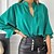 cheap Tops &amp; Blouses-Women&#039;s Blouse Shirt Green Black Plain Work Long Sleeve Standing Collar Streetwear Casual Regular S