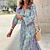 abordables Robes Décontracté-robe décontractée pour femme robe swing robe boho robe longue robe maxi vert rose à manches longues imprimé floral hiver automne automne col en v robe d&#039;hiver week-end robe d&#039;automne s m l xl