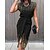 cheap Casual Dresses-Women&#039;s Bodycon Midi Dress Black Short Sleeve Print Split Summer Spring High Neck Fashion 2023 S M L XL XXL 3XL