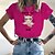 baratos T-shirts-Mulheres Camiseta Rosa Verde Claro Fúcsia Imprimir Gato Texto Casual Final de semana Manga Curta Decote Redondo Básico Algodão Padrão Gato Pintura S