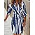 abordables Mini Robes-Mini robe Robe casual Femme Automne Printemps Manches 3/4 - Fendu Imprimer mode Casual Moderne Ligne Col de Chemise 2023 Bleu S M L XL 2XL 3XL