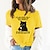 billige T-skjorte-Dame T skjorte 100 % bomull Katt Bokstaver Trykt mønster Daglig Ut på byen Helg Grunnleggende Kortermet Rund hals Hvit