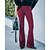 abordables Pants-Jean femme bootcut évasé pleine longueur velours côtelé micro-élastique taille moyenne mode fête noël vin rouge s m