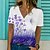 billige T-shirts-Dame T skjorte Blå Lilla Rosa Trykt mønster Blomstret Avslappet Ferie Kortermet V-hals Grunnleggende Normal Blomster Tema Maling S / 3D-utskrift