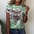billige T-shirts-Dame T skjorte Grønn Blå Lilla Trykt mønster Katt 3D Avslappet Helg Kortermet Rund hals Grunnleggende Normal 3D Cat Maling S