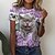 cheap T-Shirts-Women&#039;s T shirt Tee Green Blue Purple Print Cat 3D Casual Weekend Short Sleeve Round Neck Basic Regular 3D Cat Painting S